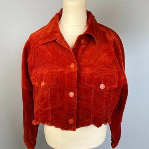 Corduroy Cropped Jacket Burnt Orange‎ with Fringe Hem Size S